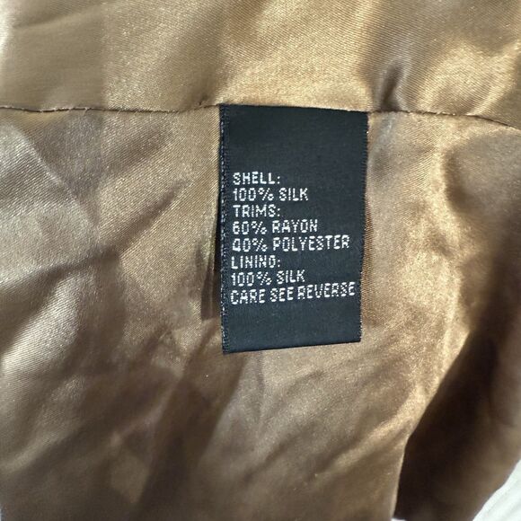 Carmen Marc Valvo 100% Silk Embellished Straps Pleated Dress Tan Size 0 - Picture 9 of 16